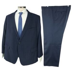 Indochino Mens Size 52R Suit Drop 0 Wool Silk Blend Bespoke Blue Ghost Plaid